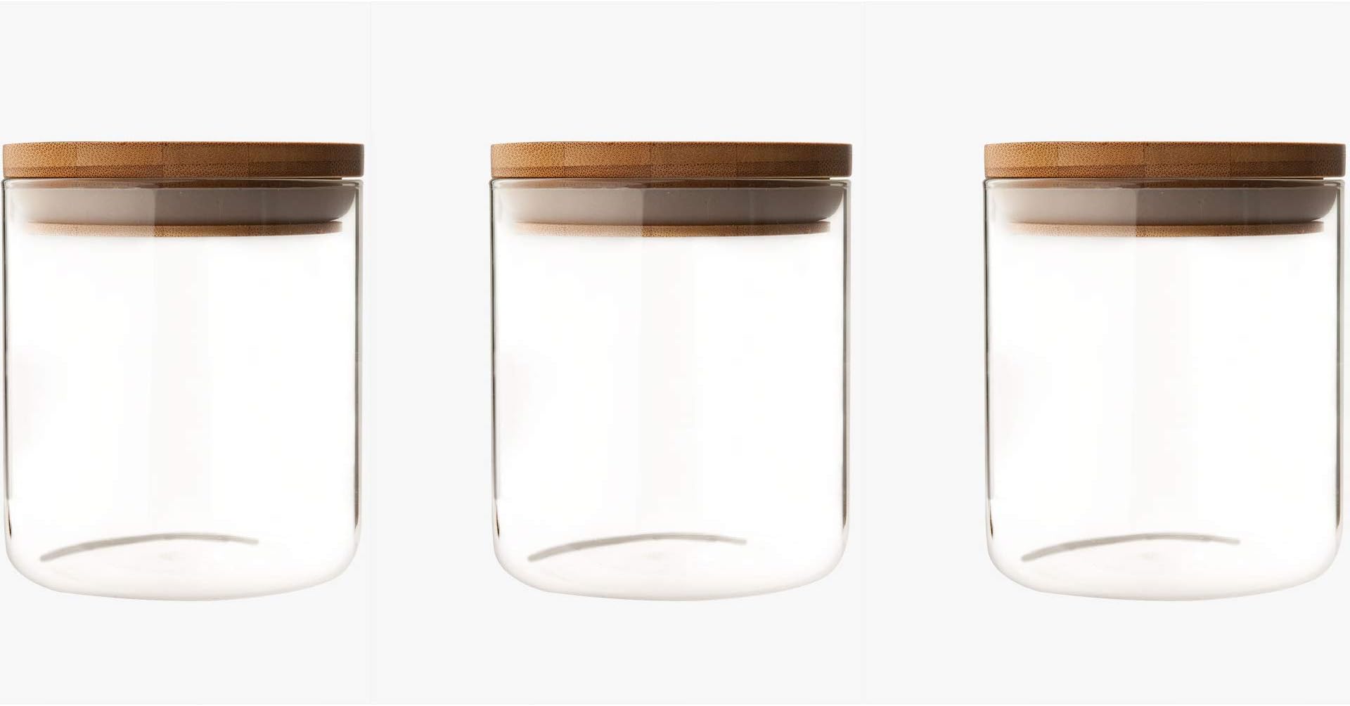 3-Jars Set , Glass Jars with Bamboo Lid ( 3 jars in same size : D 9.6cm, H 11.5cm )