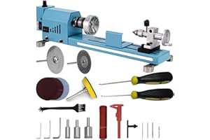 FESMTEK Mini Wood Lathe Machine Infinite Speed Control Multi-Purpose Type For Desktop Supports Wood Sawing, Polishing, Grinding The Professional Set Of Accessories Comes With Instructions For Easy Use