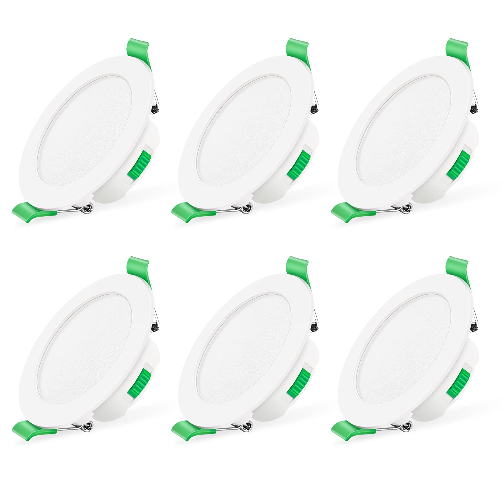 ALUSSO LED Downlights Dimmable 7W IP44 Slim Recessed Ceiling Lights, 3CCT 3000K Warm 4000K Neutral 6500K Cool Adjustable Bathroom Spotlights, White, 6 Pack
