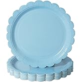 BEFORYOU 50PCS Scalloped Disposable Paper Plates Dessert Cake Party Plates for Baby Shower, Wedding,Bridal Shower Birthday Party Supplies (Blue, 7IN)