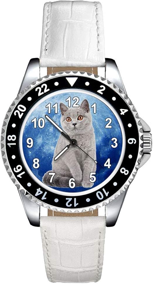 Timest Chat Britannique A Poil Court Montre Femme Bracelet Cuir Blanc Rond Analogique Quartz Se0039lw Amazon Fr Montres
