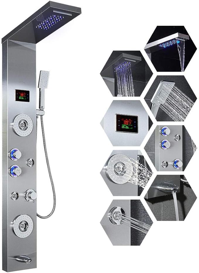 LIVINGbasics™ 59" LED Shower Panel Rainfall Waterfall Shower Head with