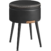VASAGLE EKHO Collection - Storage Ottoman, Vanity Chair Stool, Synthetic Leather with Stitching, Mid-Century Modern, Round St