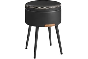 VASAGLE EKHO Collection - Storage Ottoman, Vanity Chair Stool, Synthetic Leather with Stitching, Mid-Century Modern, Round St