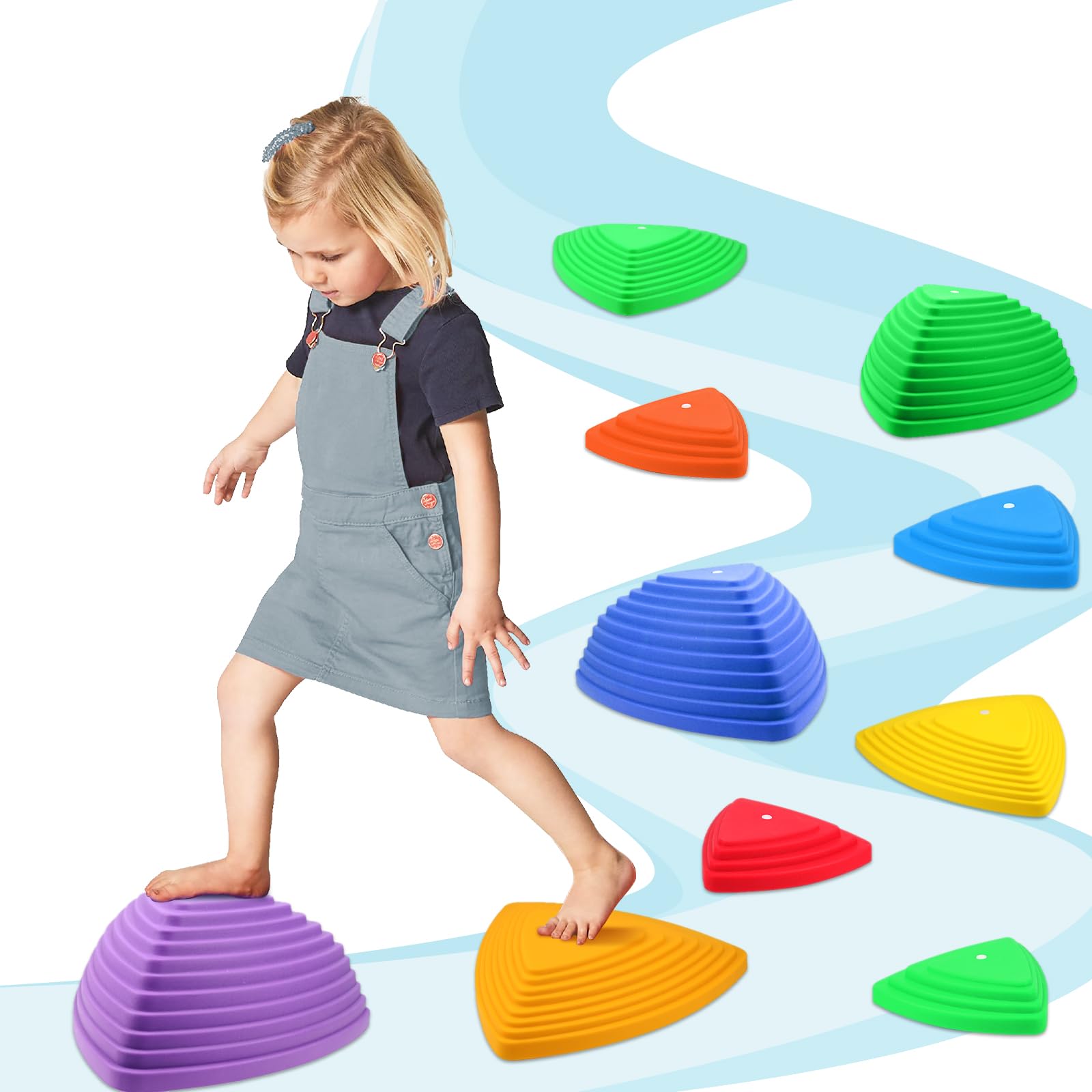 Gentle Monster Stepping Stones for Kids, Set of 6/8/11 PCS for Balance with Non-Slip Bottom - Exercise Coordination and Stability（11 PCS Classic） Image