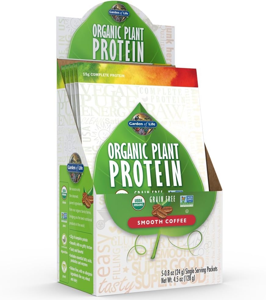 Garden of Life Organic Protein Powder - Vegan Plant-Based Protein Powder, Coffee, 5 Count Tray