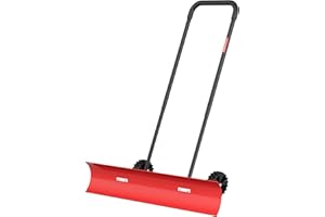 BREWIN TOOLS 38 Inch Snow Shovel for Driveway, Brewin SnowPro Bi-Direction Heavy Duty Snow Pusher with Wheels and Angled Blade for Efficient Snow Removal, Back Saver Snow Plow for Doorway Sidewalk