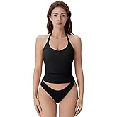 SUUKSESS Halter Tank Top for Women with Built in Bra Cotton Ribbed V Neck Cami