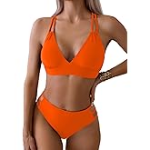 Tainehs Women's Push Up V Neck Bikini Sets Criss Cross Back Two Piece Bathing Suit