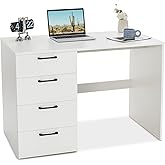 Tangkula White Desk with 4 Storage Drawers, Home Office Writing Desk, Modern Executive Desk, Laptop PC Desk, Vanity Makeup Ta