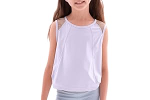 WELAKEN Girls' Athletic Tank Top – Mesh Open Back Sleeveless Sports Shirt for Active Kids,Black,4T