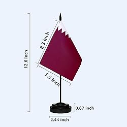 Qatar Qataris Small Mini Desk Flag Set Miniature