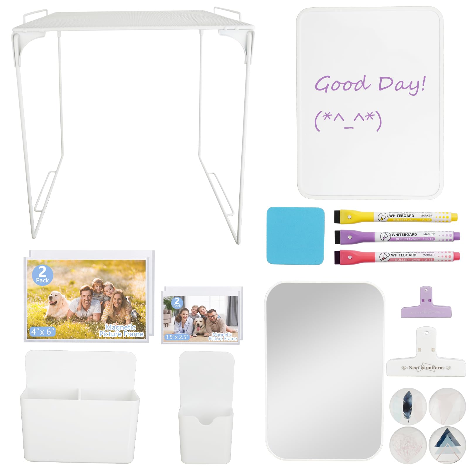 Photo 1 of 19 PCS Locker Accessories with Locker Shelf, White Locker Decoration for Girls, Back to School Essentials Magnetic Locker Organizer, Mirror, Whiteboard, Pen Holders, Magnetic Picture Frame and Magnets