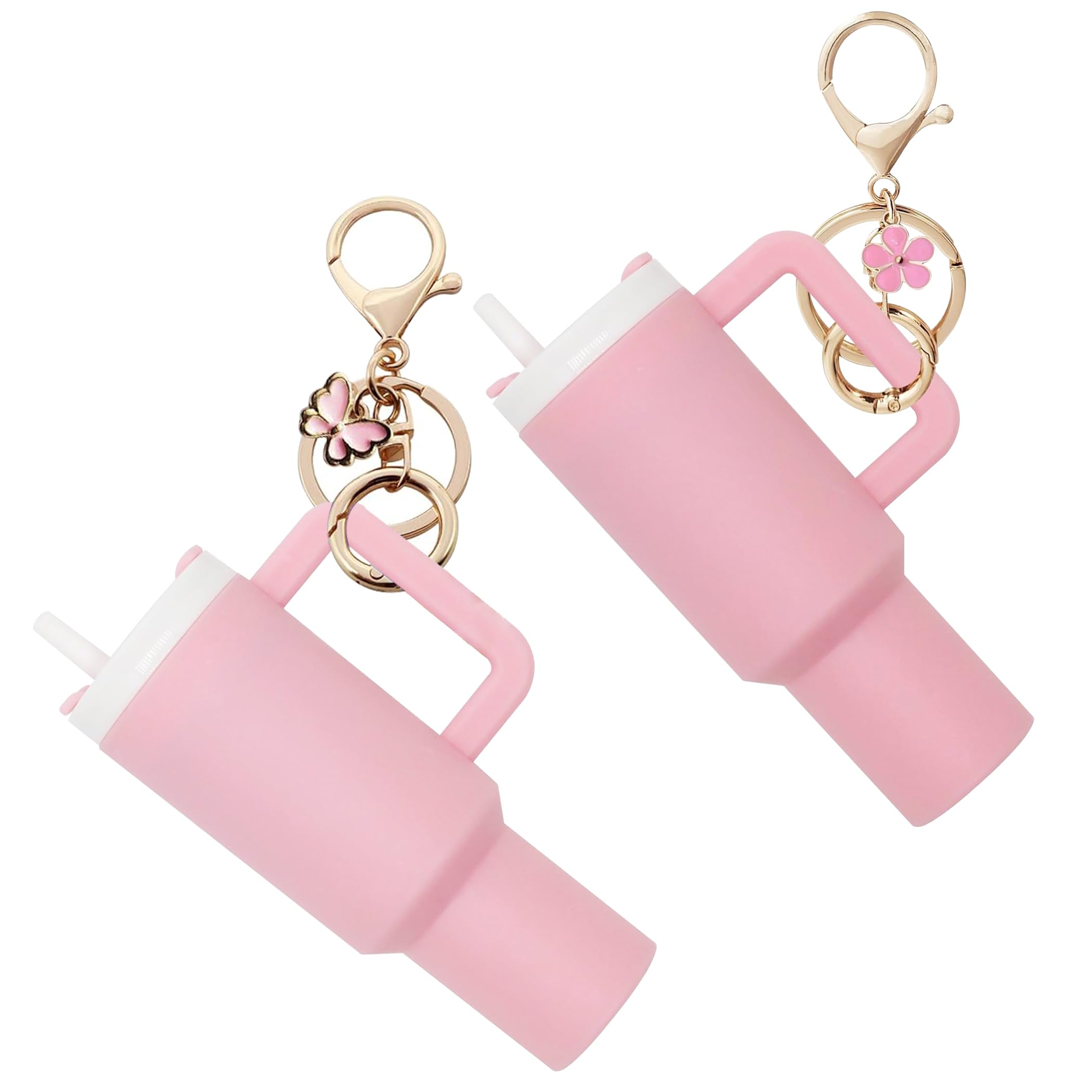 Photo 1 of TOS Mini Tumbler Keychain Set of 2, Cute Mini Cup Keychain for School Bag, Lip Balm (Pink)