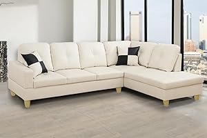 SIENWIEY Sectional Couch for Living Room Furniture Sets, White Faux Leather L Shape Couch Living Room Sofa with Chaise 2 Piece Using for Living Room(White-1,Facing Right Chaise)