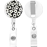 Badge Reels Retractable,Id Badge Holders Retractable,Badge Clips Retractable ID Card Holder for Teacher, Student, Office Worker(Black White Flower)