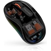 FMOUSE Transparent Wireless Mouse, Tri-Mode Bluetooth &amp; 2.4GHz, Black | USB-A &amp; USB-C Receiver | Rechargeable | 3 Devices for MacBook Laptop iPad PC | Silent Clicks | Portable | RGB | 4-Level DPI