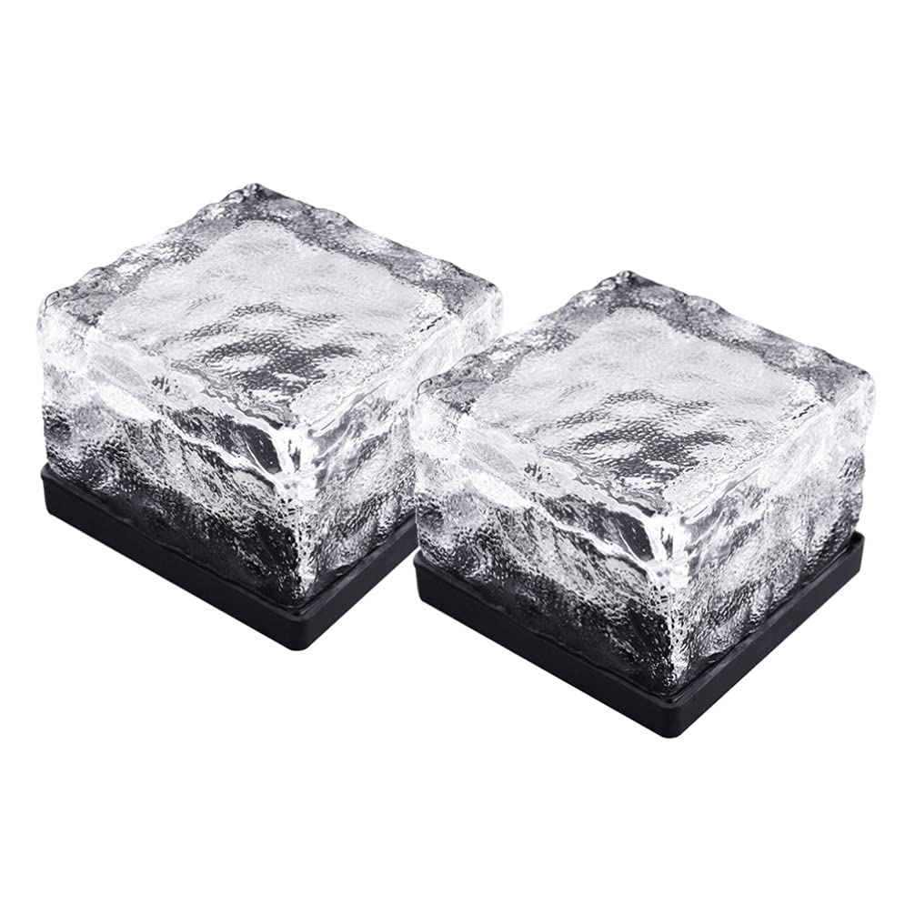 Uonlytech Solar In-ground Light, Waterproof Solar Glass Brick Light, Buried for Garden Courtyard Pathway (2Pcs,White)