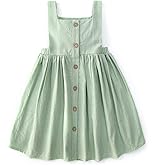 USKIDKK Toddler Girl Cotton Linen Summer Dress Suspender Sleeveless Button Beach Girls Sundress