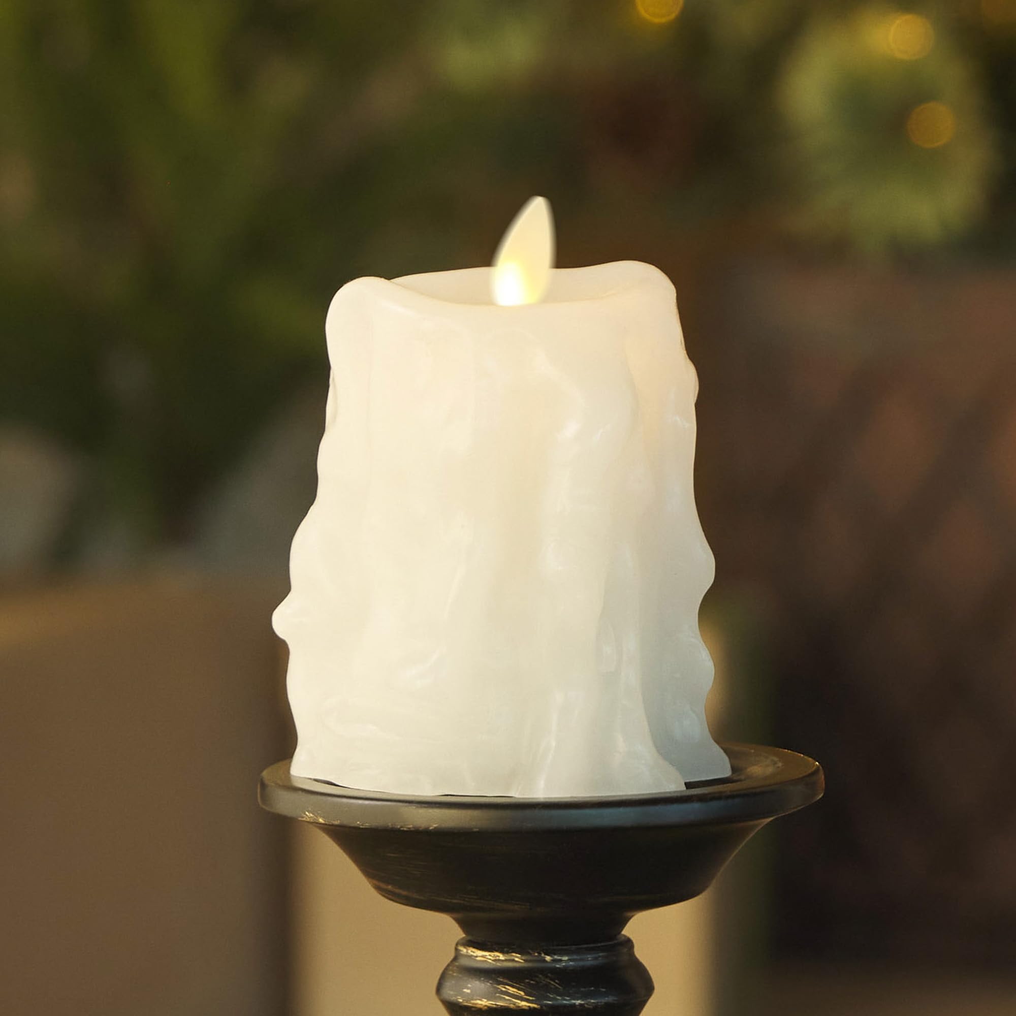 Luminara Heavy Wax Drip Flameless LED Candle, White 3.4" x 4.5", Timer Function, Real Wax Pillar, Battery Operated Unscented Safe, Long-Lasting