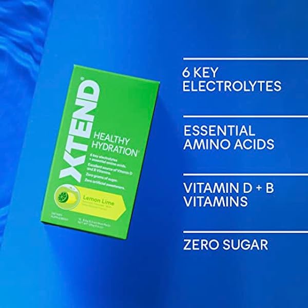XTEND XTEND HEALTHY HYDRATION LEMON LIME | ZERO SUGAR SUPERIOR HYDRATION POWDER PACKETS | 6 KEY ELECTROLYTES DRINK MIX | ESSENTIAL AMINO ACIDS | NSF CERTIFIED FOR SPORT | 15 STICKS
