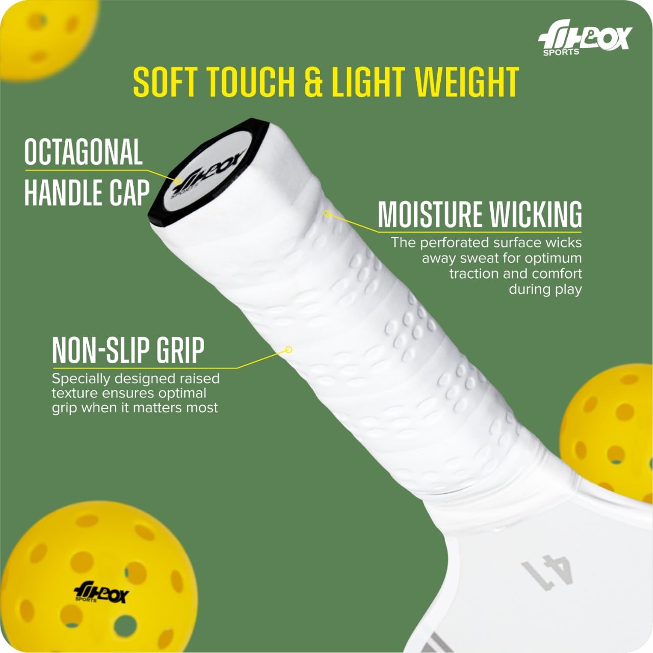 FitBox Sports PicklePWR Pickleball Paddles Set β High-Performance Premium Boarded Composite Surface with Cushion Grip | Ideal for All Skill Levels | Includes Protective Cover & 3 Balls - Offwhite 4