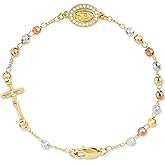 Plikin Rosary Bracelet for Women with Jesus 14K Gold Plated Cross Rosarios Catolicos Para Mujer Virgen de Guadalupe Bracelet