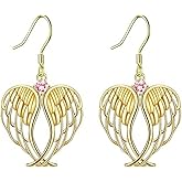 WCRAZYE Angel Wings Earring for Women Dainty Fashion 14K Gold Silver Rhinestone Crystal Fairy Angel Wing Dangle Drop Guardian Earrings Ideal Jewelry Gift