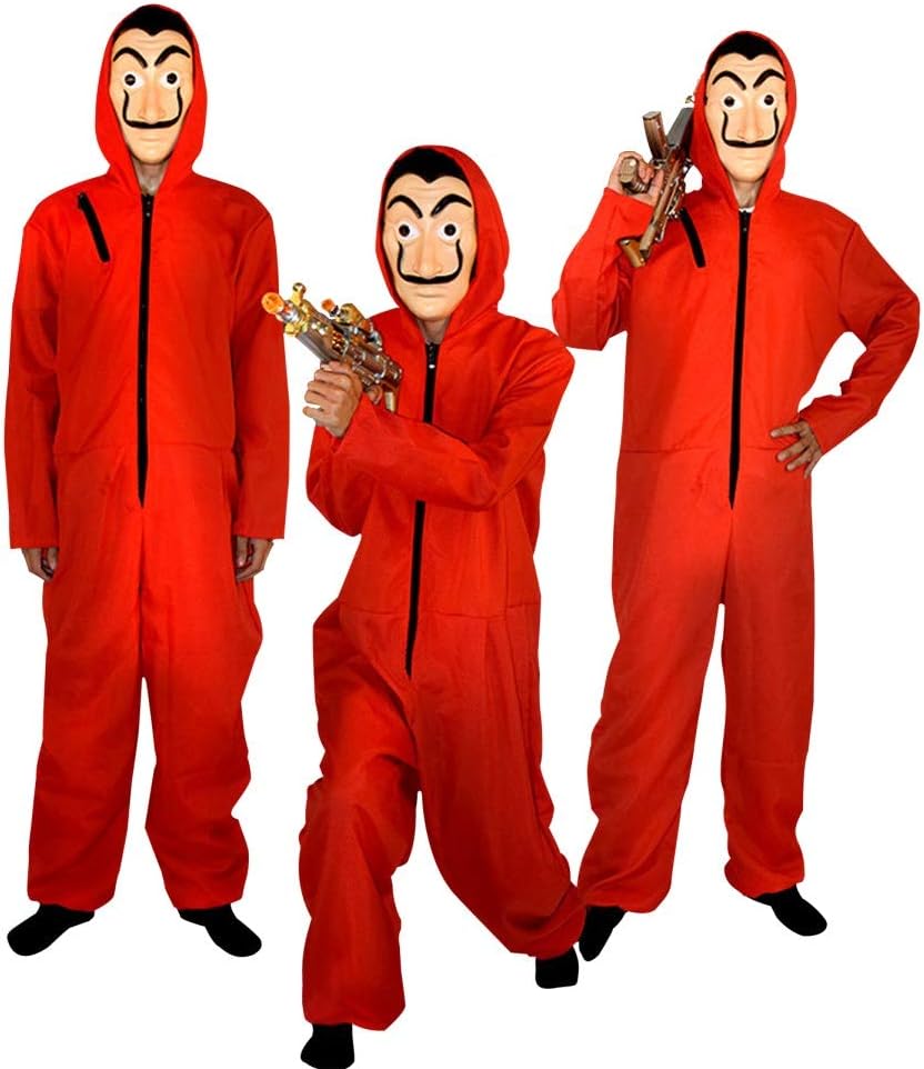 Unisex Dali Mask Red Costume for La Casa Papel Coverall Jumpsuits Dali Costume Hoodie Jumpsuit with Mask