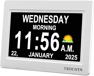 TROCOTN 7-Inch Dementia Clock Digital Calendar with Day Date Time Auto Dim