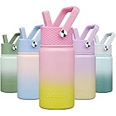 BJPKPK Insulated Water Bottle with Straw Lid, 15oz Cute Water Bottles, Stainless Steel Metal Thermo, Reusable BPA Free Leak Proof Tumblers, Cups,Tulips