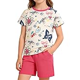 Lianpyxa Tween Girl Multi-element Printed T-Shirt Casual Shorts 2PC Summer Outfit Set