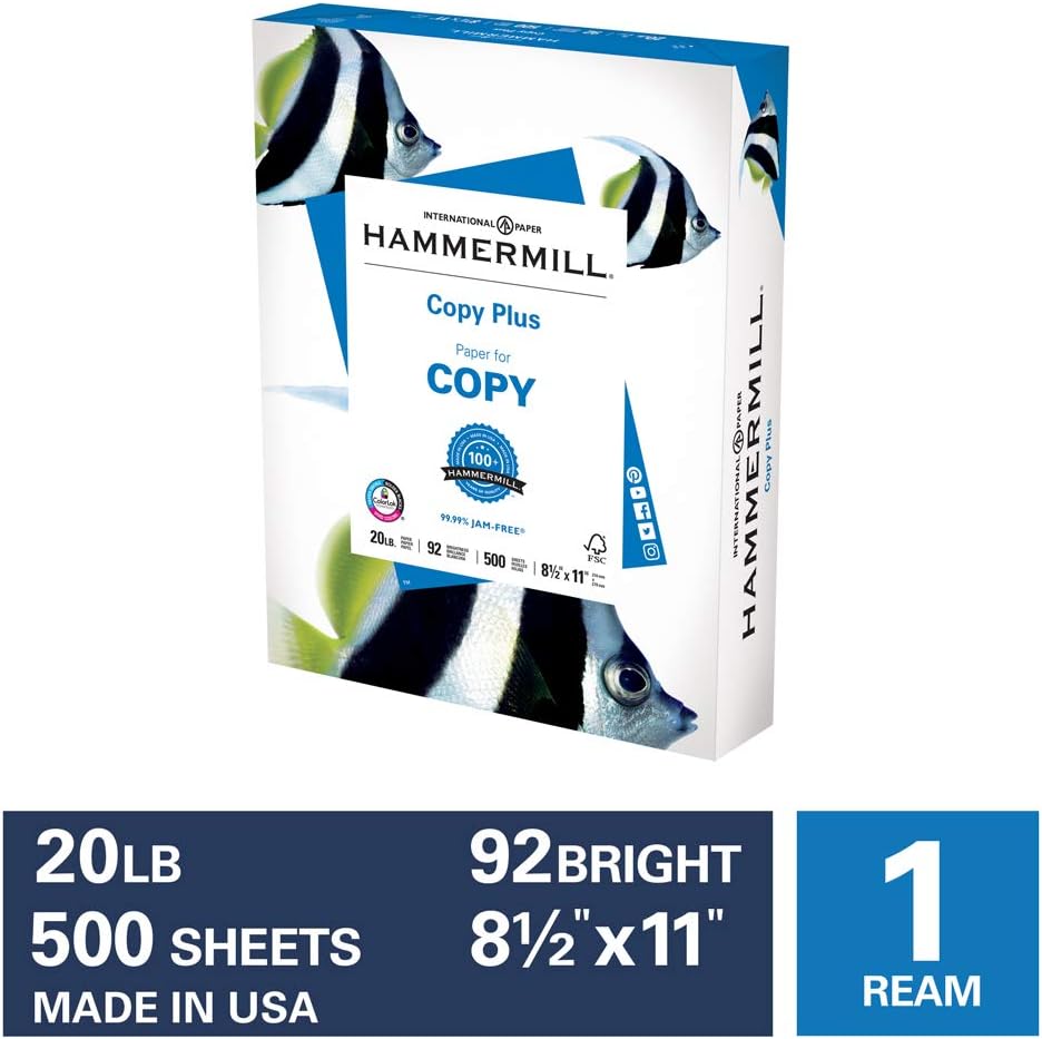 Hammermill Copy Plus 20lb Paper, 8.5 x 11, 1 Ream, 500 Total Sheets, Made in USA, Sustainably Sourced From American Family Tree Farms, 92 Bright, Acid Free, Economical Printer Paper, 105007R : Dummy Cameras : Office Products
