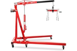 MOCHALIGHT 2-Ton Hydraulic Shop Crane Folding Engine Hoist with Lever, 4400Lbs Capacity w/6 Steel Casters - Heavy-Duty Portable Car Lift for Truck Engines, Boat Motors, Farm Equipment (Net Wt. 168 lbs)
