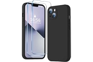 BossKiss Compatible with iPhone 14 Case 6.1 inch, Premium Liquid Silicone Case [Velvety Touch] [2 Pcs 9H Tempered Glass Screen Protector], Camera All-Round Protection Shockproof Case, Black