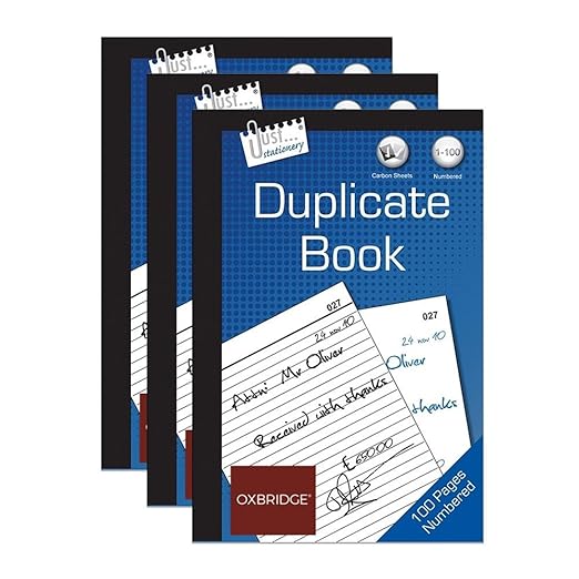 3 x Oxbridge® Memo Style Duplicate Books with Ruled Line Pages, Carbon Sheets and 1100 Numbered