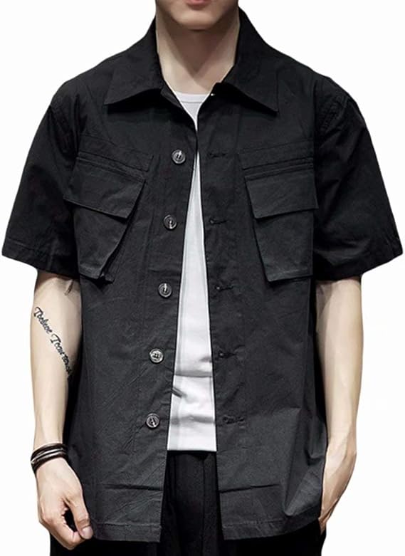 Amazon Yimanie メンズ 半袖シャツ カジュアルシャツ 夏服 ボタンダウンカラー 綿 100 オックスフォードシャツ 2つポケット付き ヴィンテージ 復古風 作業服 ワークウェア 2色 大きいサイズ シャツ 通販
