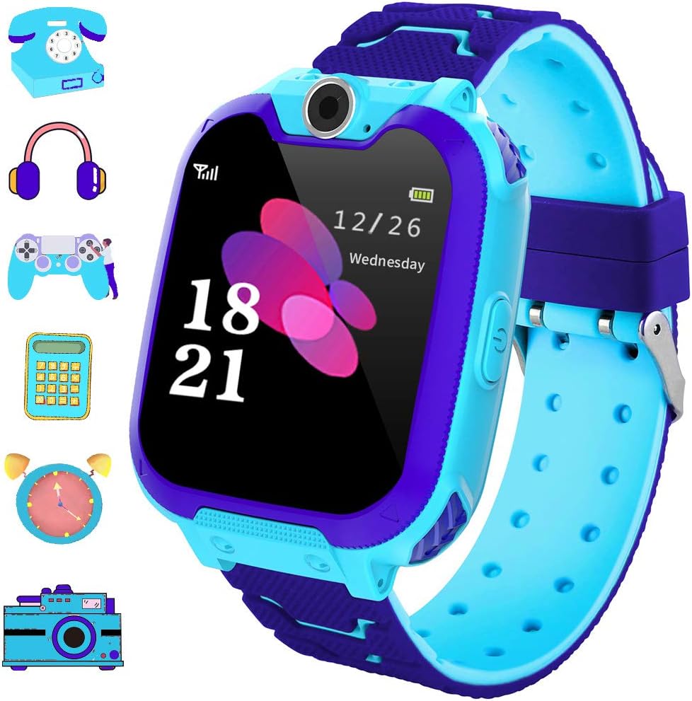 Smart Watch Phone for Kids Dial Touch Screen Camera Games Music Recording Calculator Girl and Boys Best Gift (Navy Blue)