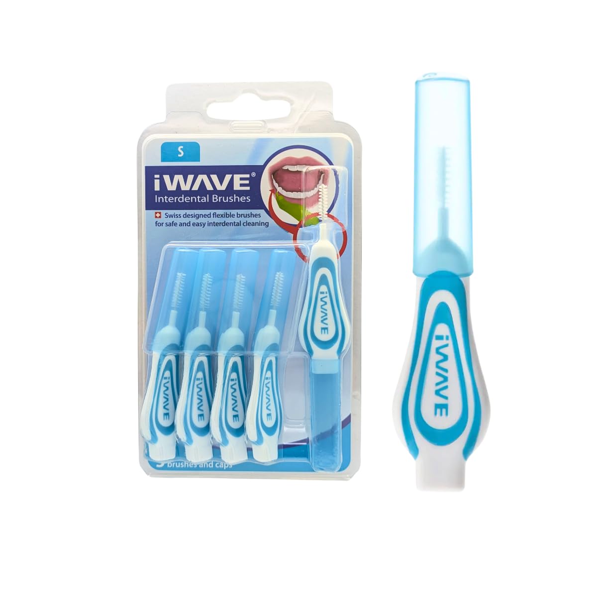 iWave Interdental Brushes Fine Size 0.6 mm Blue Pack of 5 – Interdental Cleaning Brushes for Total Teeth Cleaning Plaque Removal Tool
