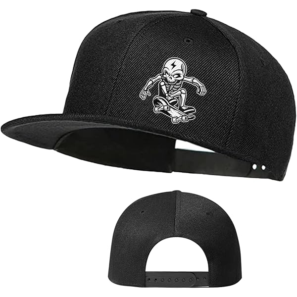 Skeleton Hand Snapback Hat - Black Flat Bill Unisex Cap, Adjustable & Breathable For Everyday Wear