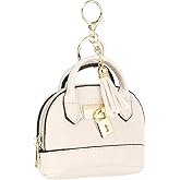 PATIKIL Mini Tote Bag Keychain, Cute Coin Purse Keychain PU Leather Backpack Purse Key Chain Little Cosmetic Bag Keychains for Women Makeup Card Data Cable Organizer, White