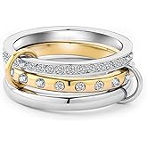 Stackable Rings for Women Non Tarnish: 18K Gold and Silver Rings Interlocking Ring Stack Set Mixed Metal Ring - Statement Rings for Women Dainty CZ Thumb Band Two-Tone Fashion Jewelry Gifts for Women
