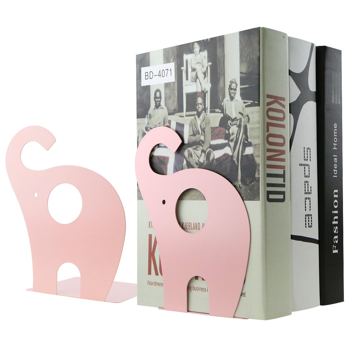 Cartoon Elephant Pattern Book Organizer Cute Metal Bookends for Kids School Library Desk Study Home Office Decoration Gift (Pink)