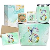 Personalized Gifts Monogrammed Birthday Gifts for Women, New Mom, Grandma Valentine's Day Thank You Christmas, Initial Wine Tumbler Makeup Bag Scented Candle Bracelet Set, (Aesthetic Green Flower S)
