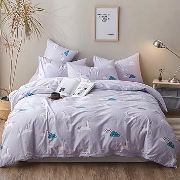Amazon Com Amztop Cute Unicorn Printed Duvet Cover Light Purple