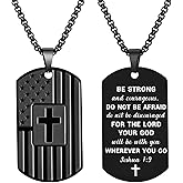 Dog Tag Cross Necklace for Men Boys Military Christian Baptism Religious First Communion Confirmation Gifts for Teenage Boy