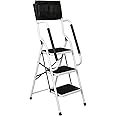 WiberWi 3 Step Ladder with Handrails 500 lb Capacity Step Stool Folding Ladders for Home Kitchen Steel Frame with Safety Side Handrails Non-Slip Wide Pedal Stepladder with Attachable Tool Bag