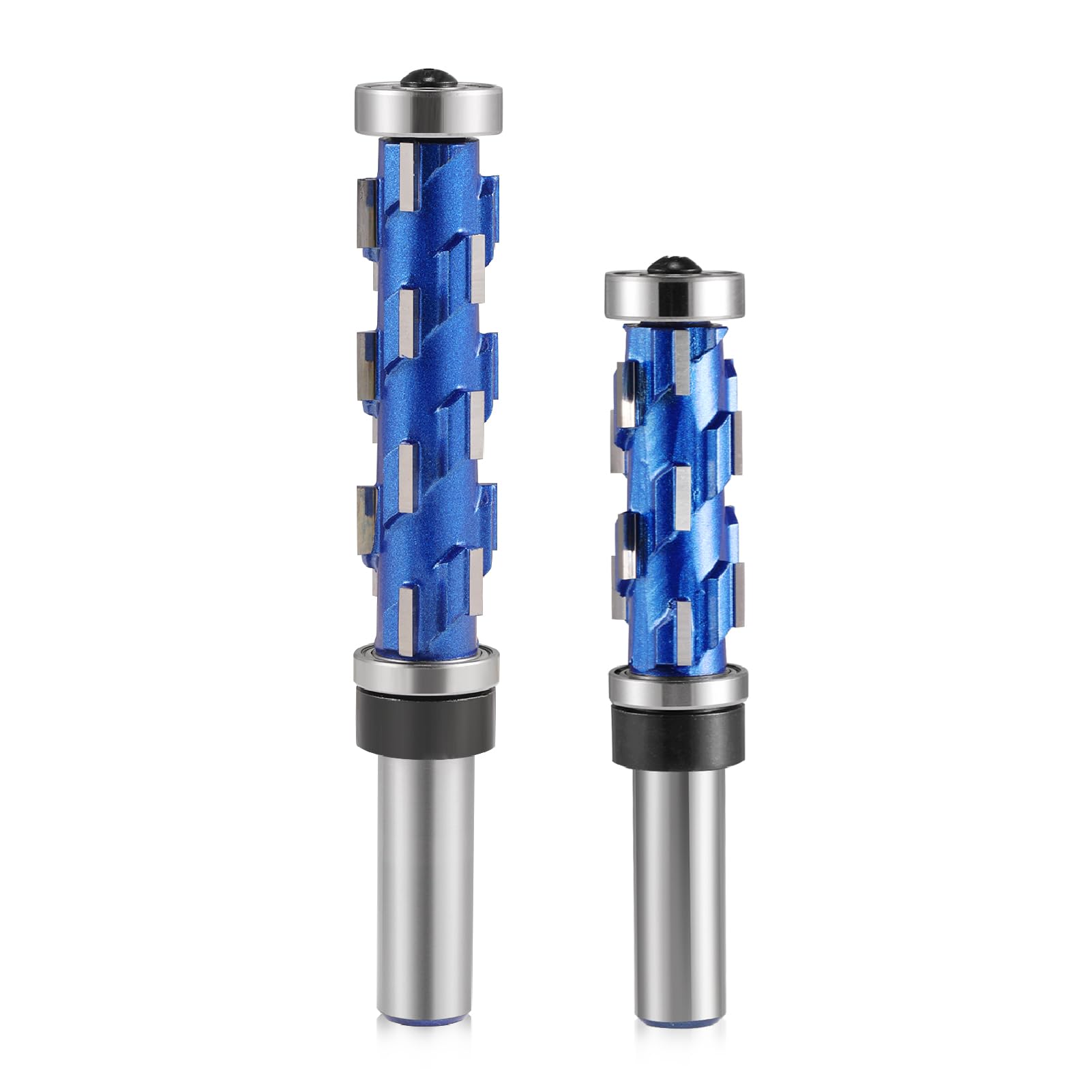 Flush Trim Router Bit 1/2 inch Shank 2 Set, 3/4'' Cutting Dia Spiral Cutting Router Bit, Up Down Double Bearings Flush Trim Bit, 45mm &65mm Cutting Length Template Pattern Bit for Woodwork Trimming