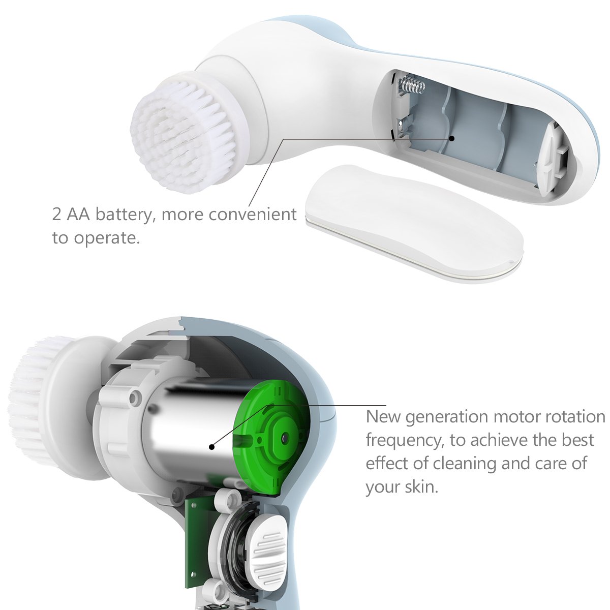 PIXNOR P2017 Waterproof Facial Cleansing Brush and Massager with 7 Brush Heads for Removing Blackhead, Exfoliating and Massaging (Light Blue): Beauty