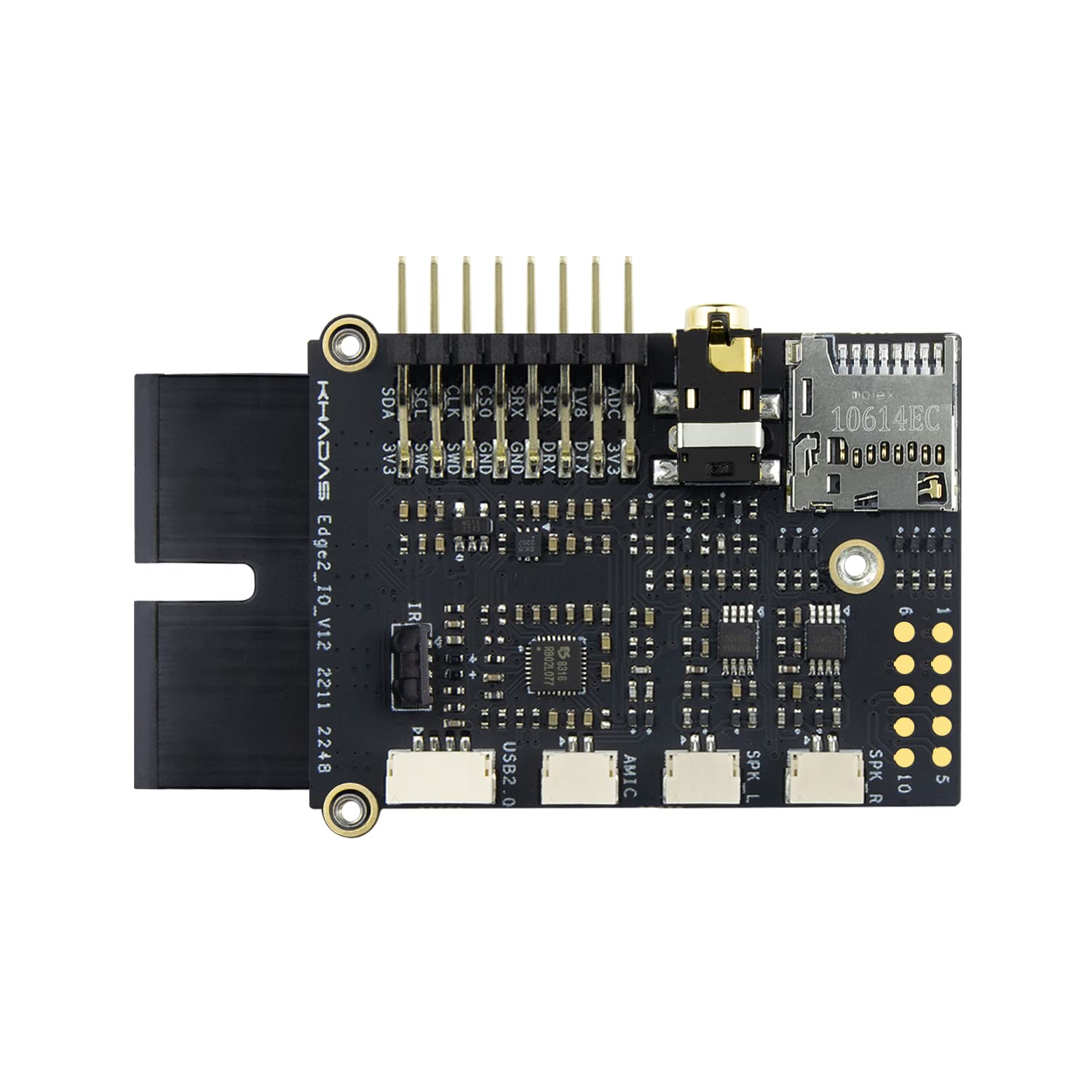 Khadas Edge2 IO Module - Universal GPIO Expansion Board with UHS-I SD Card Reader, Dual-Channel Infrared Receiver, 3.5mm Headphone Jack, 16-Pin GPIO, 10-Pin Pogo Pads for Enhanced Connectivity